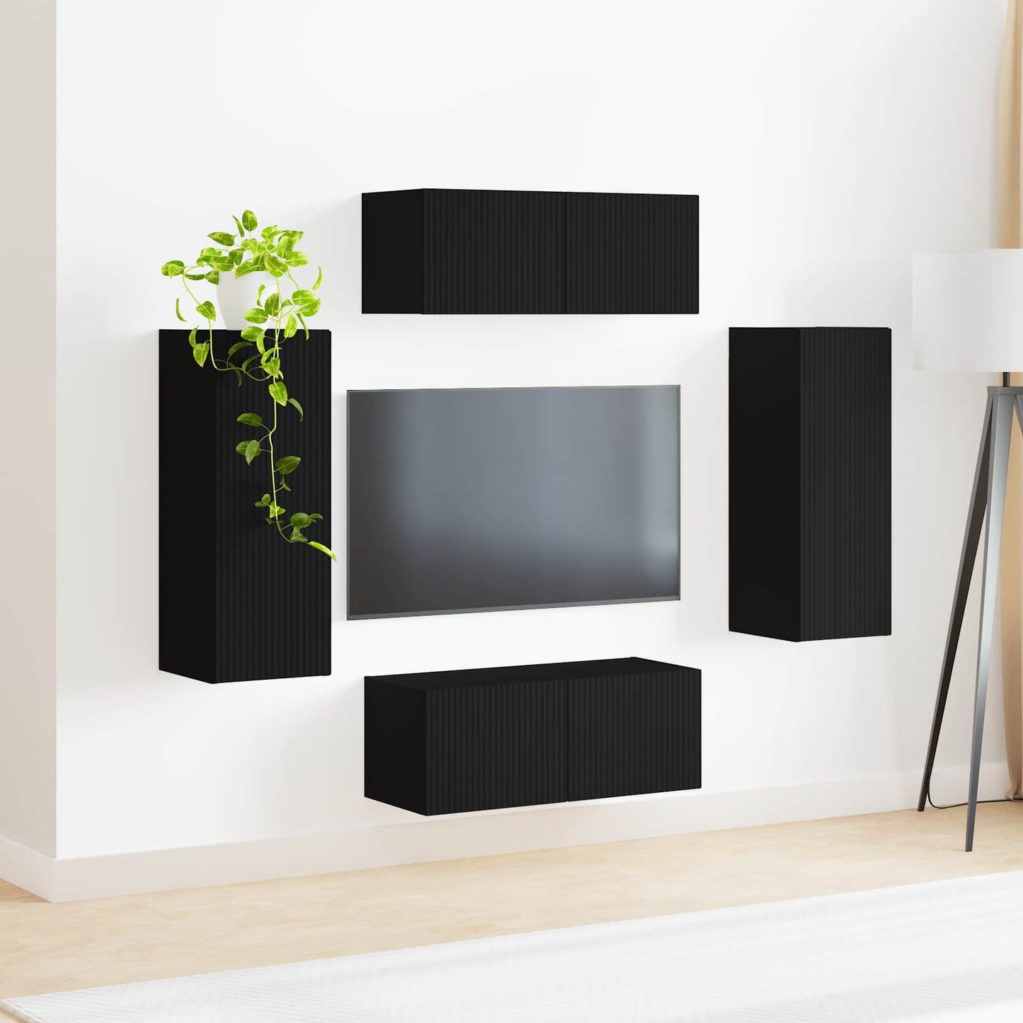 vidaXL Ensemble d'étagères murales pour TV 4 pcs Noir Bois d'ingénierie