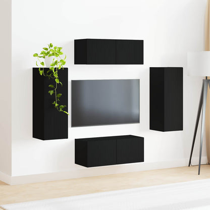 vidaXL Ensemble d'étagères murales pour TV 4 pcs Noir Bois d'ingénierie