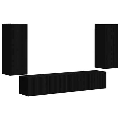 vidaXL Ensemble d'étagères murales pour TV 4 pcs Noir Bois d'ingénierie