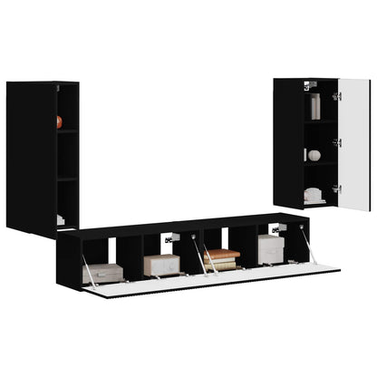 vidaXL Ensemble d'étagères murales pour TV 4 pcs Noir Bois d'ingénierie