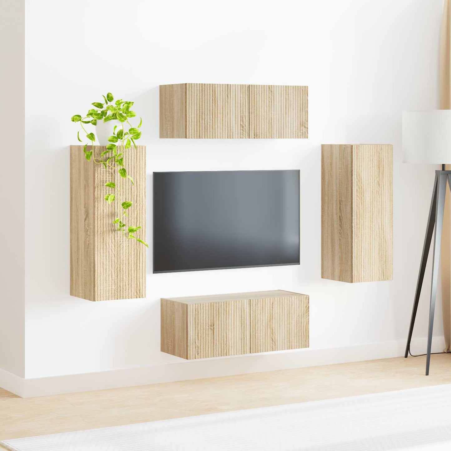 vidaXL Meuble TV mural 4 pièces chêne Sonoma, bois d'ingénierie