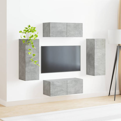 vidaXL Meuble TV mural 4 pcs Gris béton Bois d'ingénierie