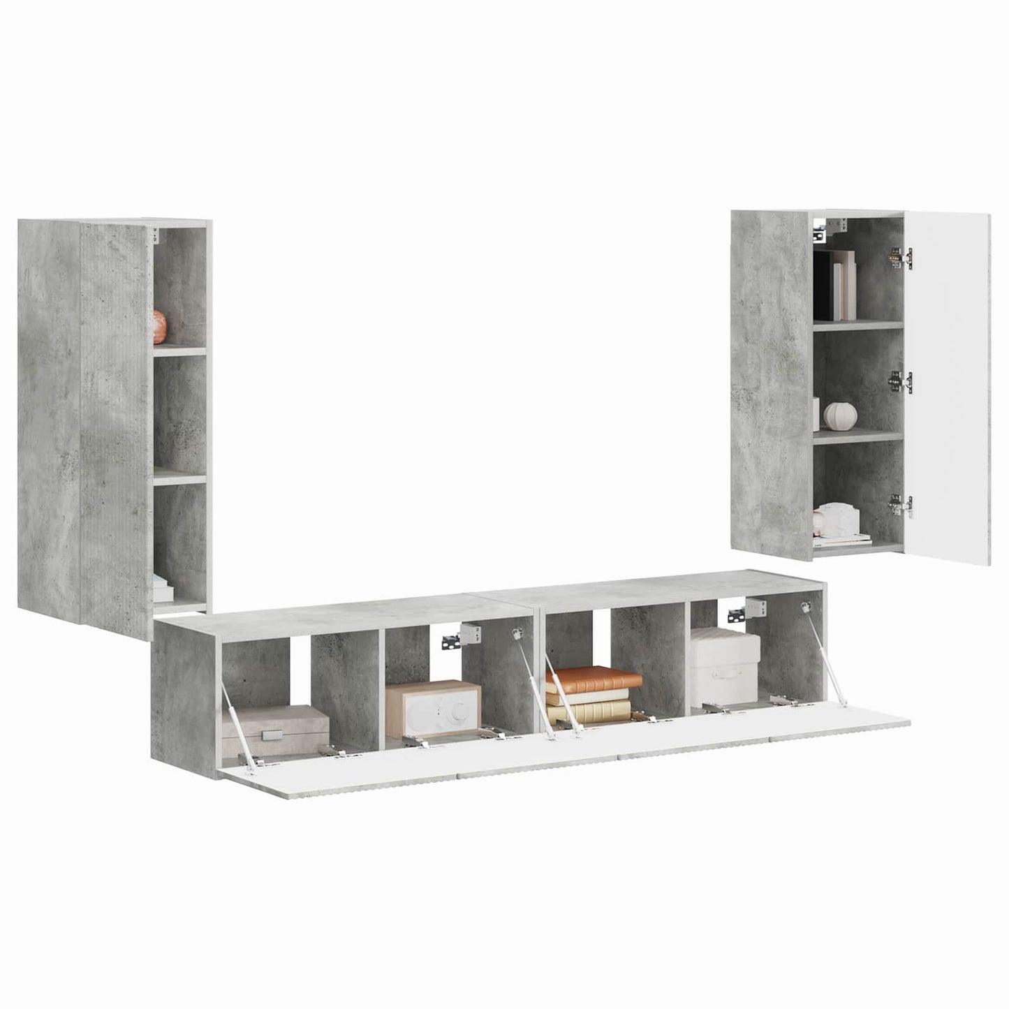 vidaXL Meuble TV mural 4 pcs Gris béton Bois d'ingénierie