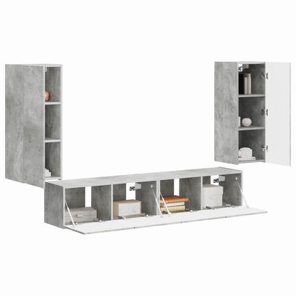vidaXL Meuble TV mural 4 pcs Gris béton Bois d'ingénierie