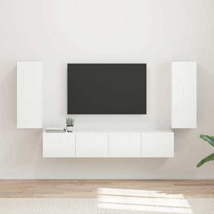 vidaXL Ensemble d'étagères murales pour TV 4 pcs Blanc brillant Bois d'ingénierie