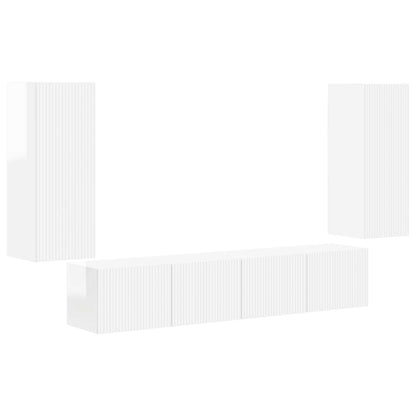 vidaXL Ensemble d'étagères murales pour TV 4 pcs Blanc brillant Bois d'ingénierie