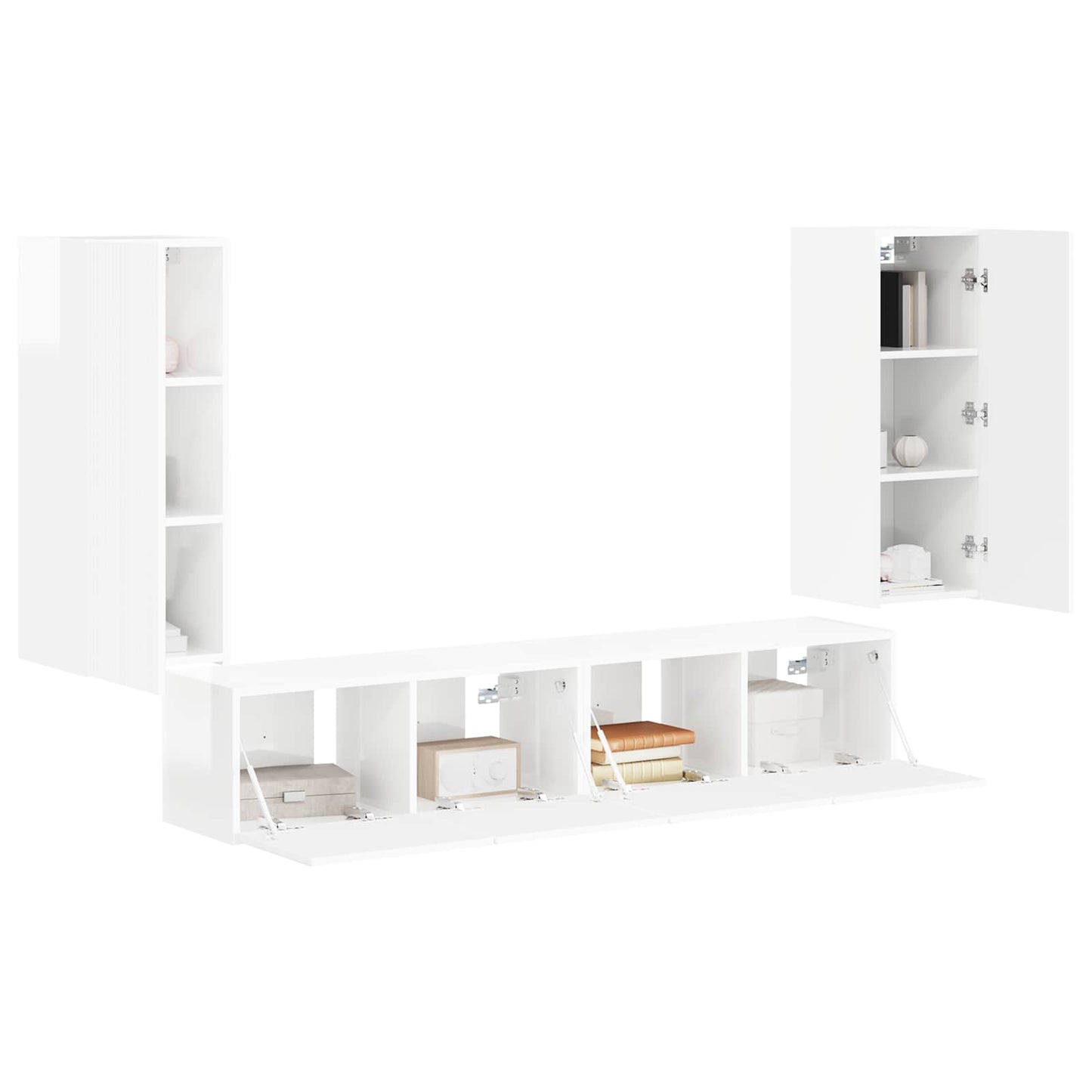 vidaXL Ensemble d'étagères murales pour TV 4 pcs Blanc brillant Bois d'ingénierie