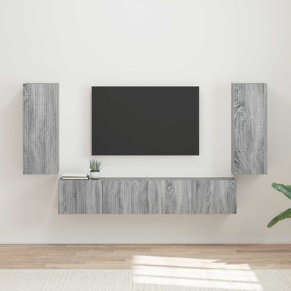 vidaXL Lot de 4 étagères murales pour TV, fixation murale, aggloméré gris Sonoma