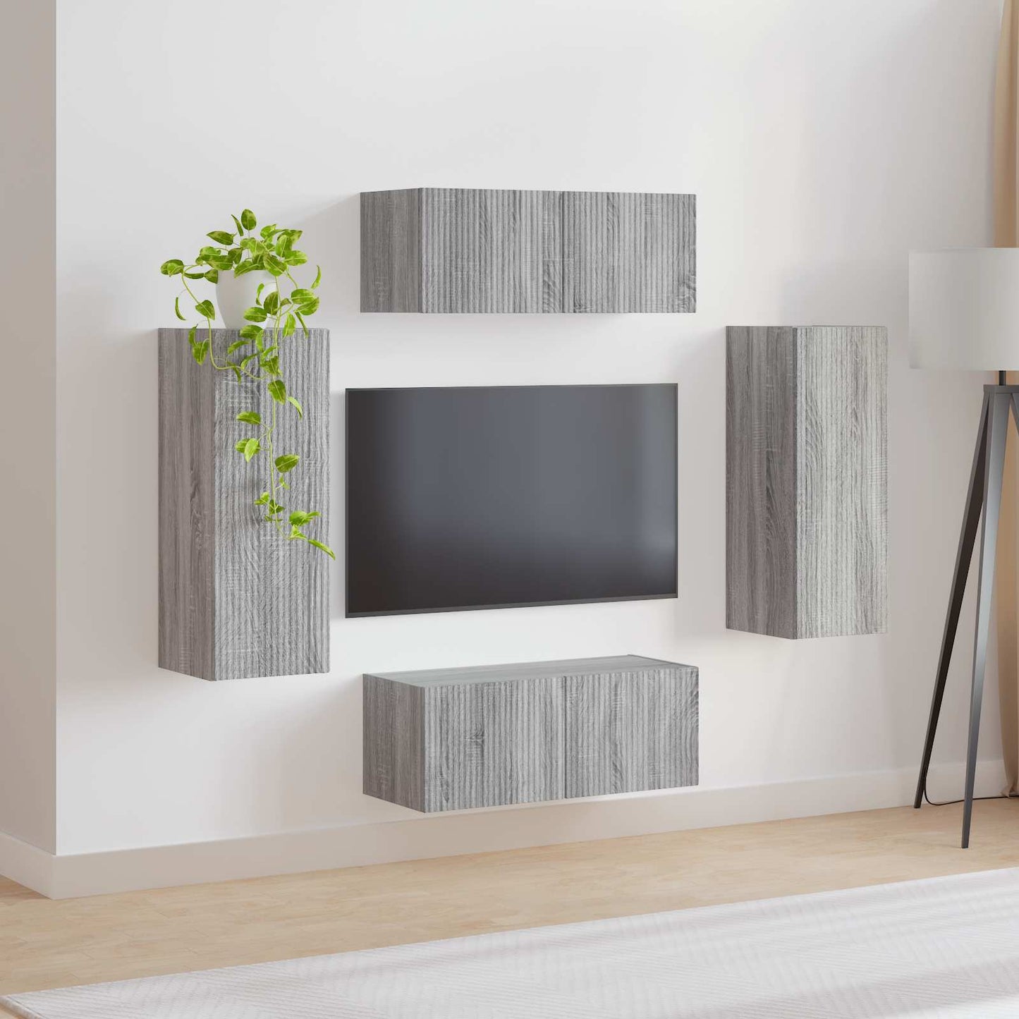 vidaXL Lot de 4 étagères murales pour TV, fixation murale, aggloméré gris Sonoma