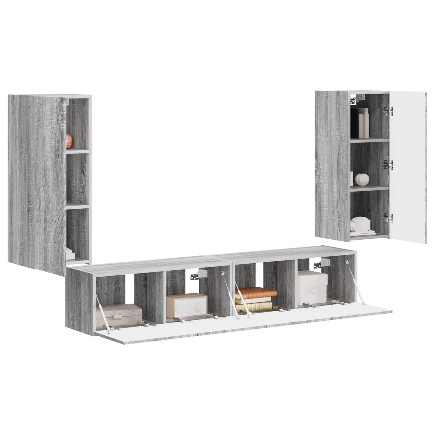 vidaXL Lot de 4 étagères murales pour TV, fixation murale, aggloméré gris Sonoma