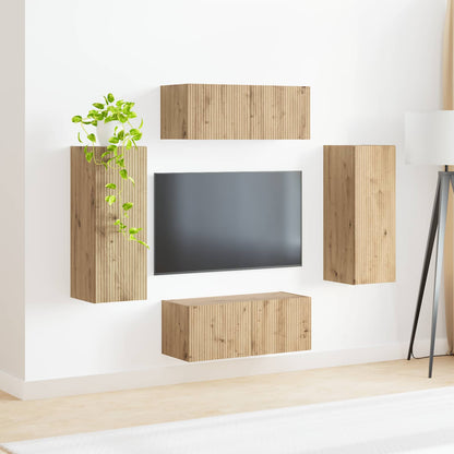 TV-Wandregal-Set Wandmontiert 4 pcs Artisan-Eiche Holzwerkstoff