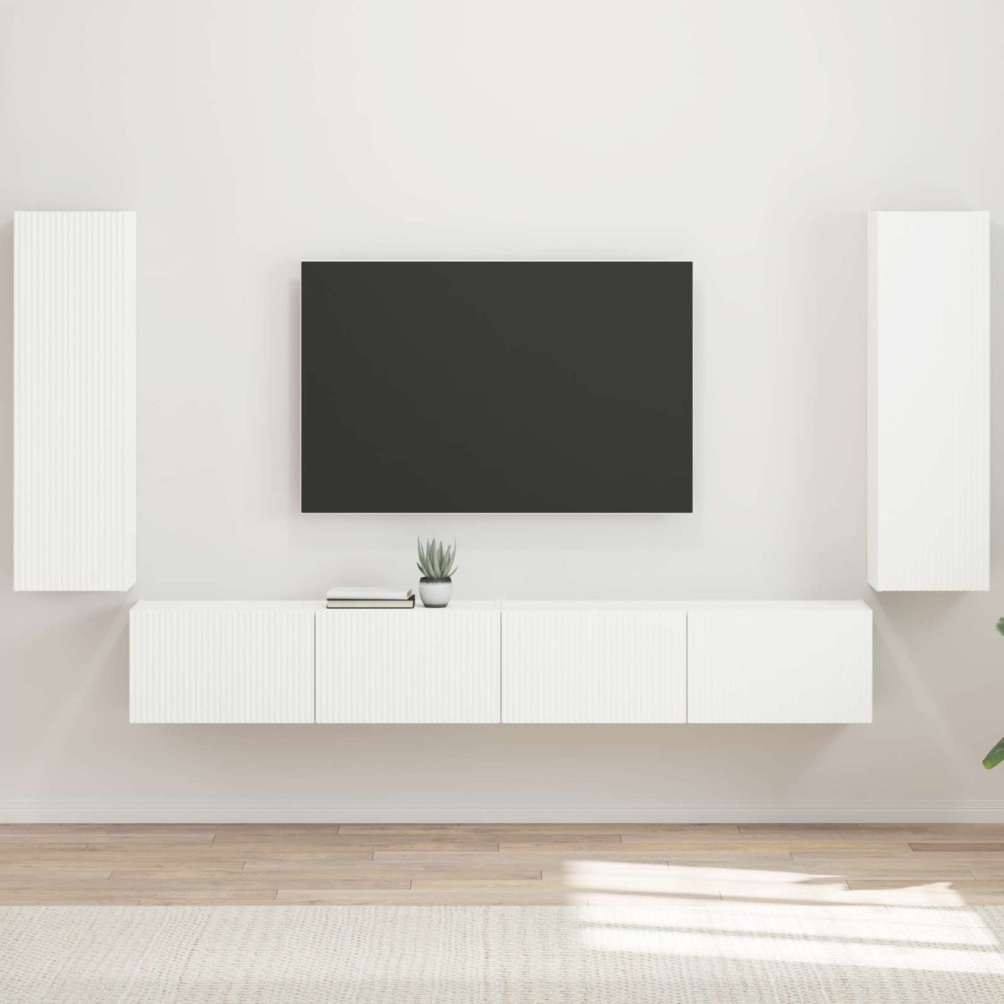 vidaXL Ensemble d'étagères murales pour TV, 4 pcs, Blanc, Bois d'ingénierie