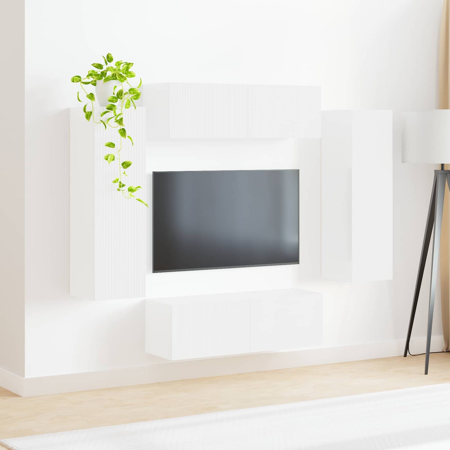 vidaXL Ensemble d'étagères murales pour TV, 4 pcs, Blanc, Bois d'ingénierie