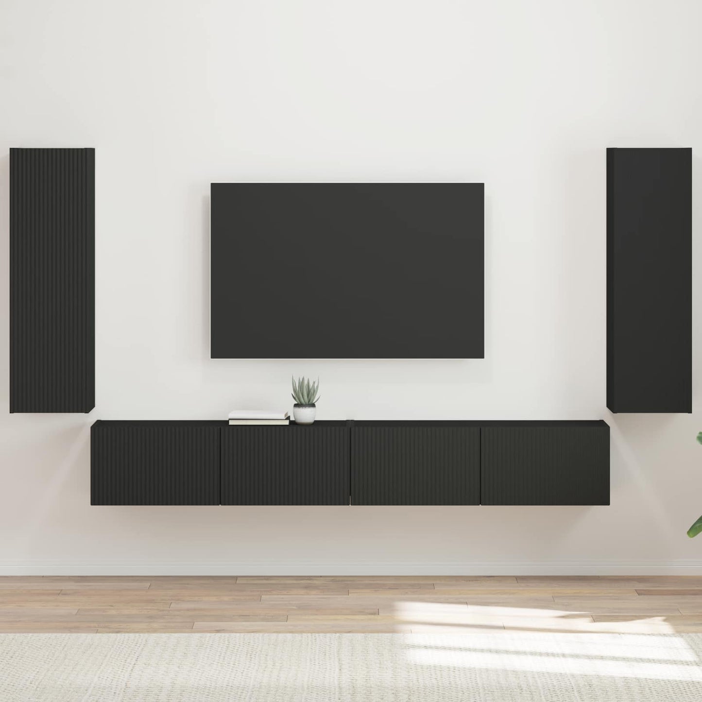 vidaXL Ensemble d'étagères murales TV murales 4 pcs Noir Bois d'ingénierie