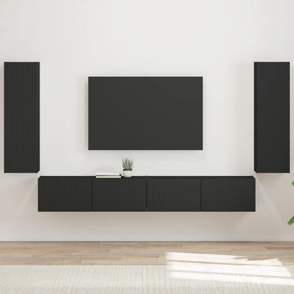 vidaXL Ensemble d'étagères murales TV murales 4 pcs Noir Bois d'ingénierie