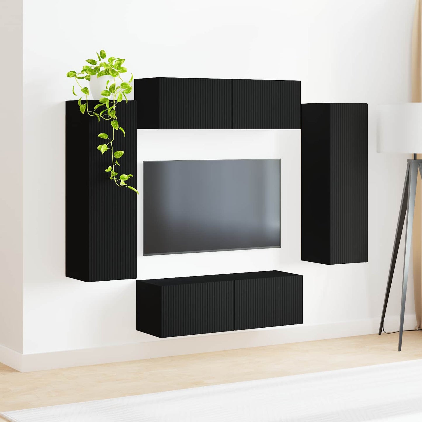 vidaXL Ensemble d'étagères murales TV murales 4 pcs Noir Bois d'ingénierie