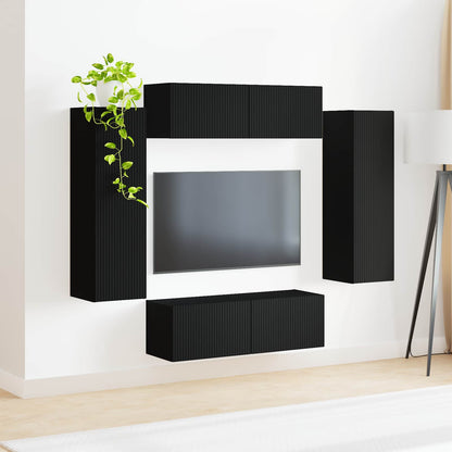 vidaXL Ensemble d'étagères murales TV murales 4 pcs Noir Bois d'ingénierie