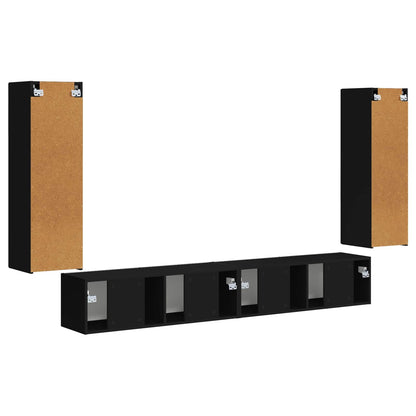 vidaXL Ensemble d'étagères murales TV murales 4 pcs Noir Bois d'ingénierie