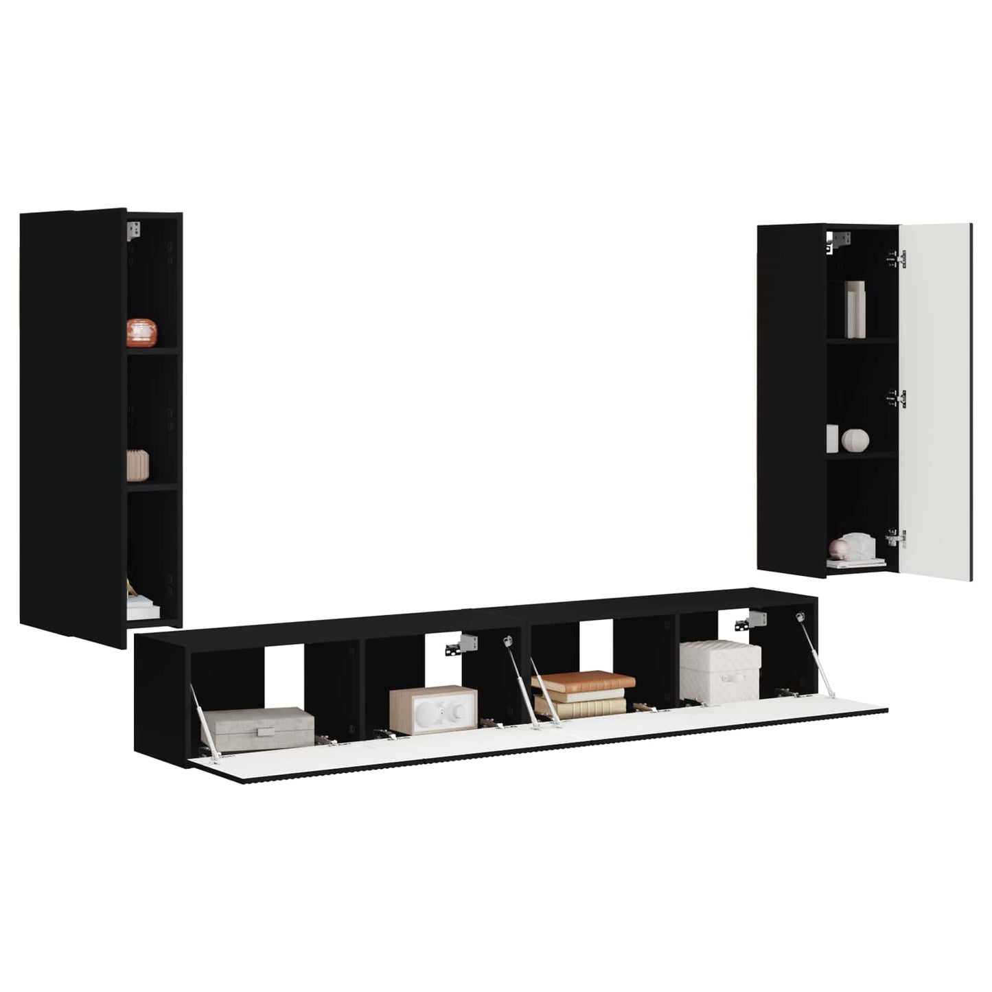vidaXL Ensemble d'étagères murales TV murales 4 pcs Noir Bois d'ingénierie