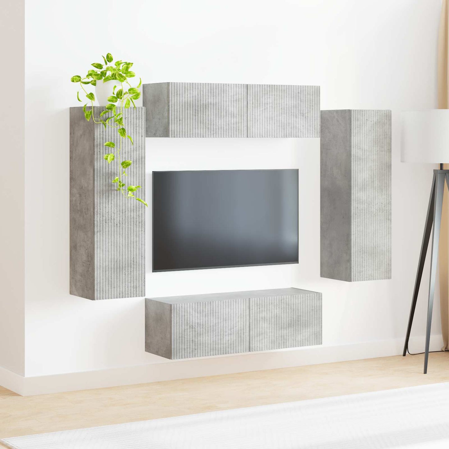 vidaXL Ensemble d'étagères murales pour TV, 4 pcs, gris béton, bois d'ingénierie