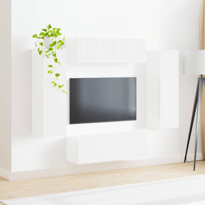 TV-Wandregal-Set 4 pcs Hochglanz Weiß Holzwerkstoff