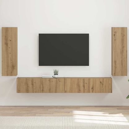 vidaXL Ensemble d'étagères murales pour TV murales 4 pcs Chêne artisan Bois d'ingénierie