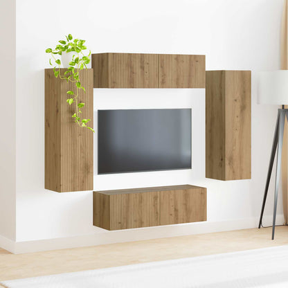 vidaXL Ensemble d'étagères murales pour TV murales 4 pcs Chêne artisan Bois d'ingénierie