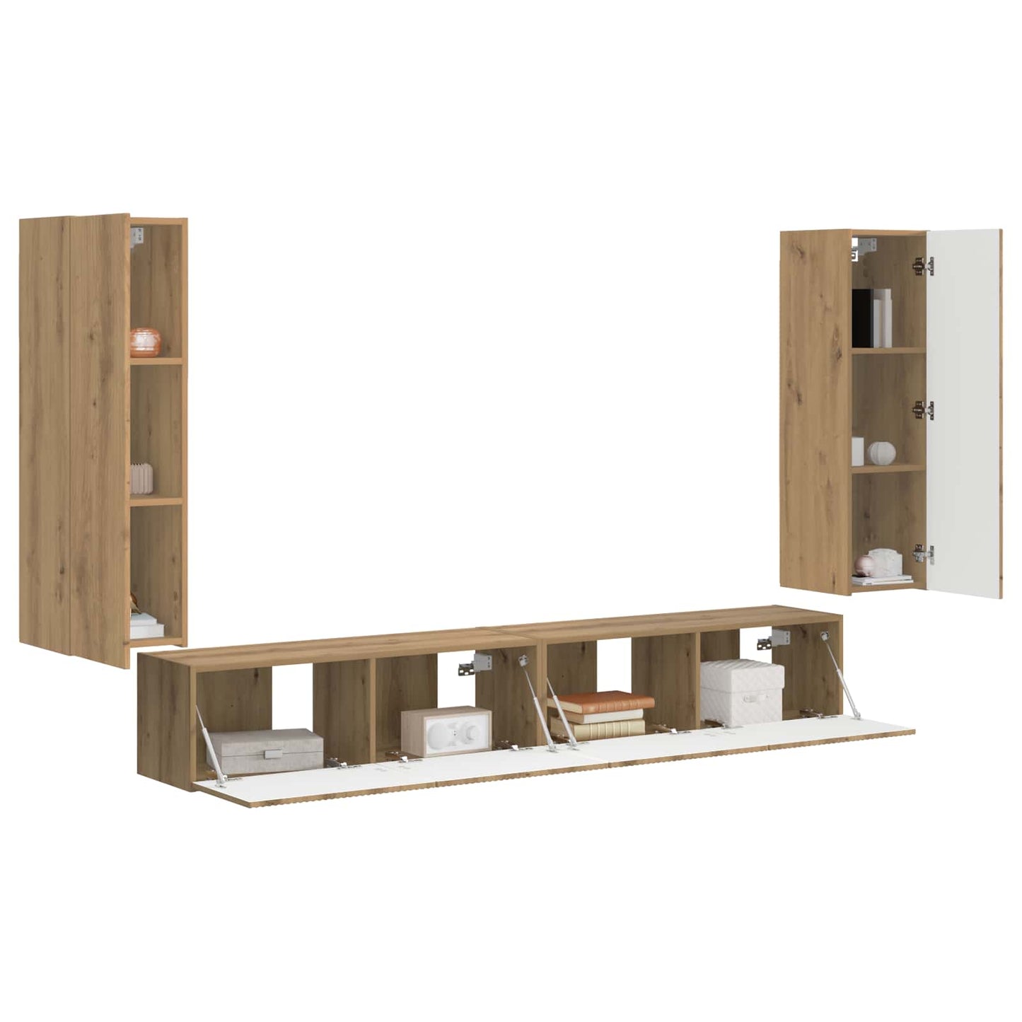 vidaXL Ensemble d'étagères murales pour TV murales 4 pcs Chêne artisan Bois d'ingénierie