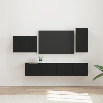 vidaXL TV-Wandregal-Set Wandmontiert 4 pcs Schwarz Holzwerkstoff