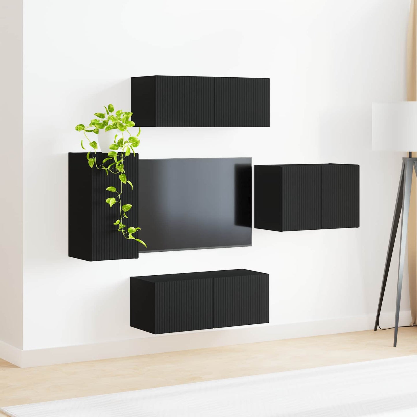 vidaXL TV-Wandregal-Set Wandmontiert 4 pcs Schwarz Holzwerkstoff