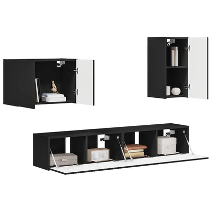 vidaXL TV-Wandregal-Set Wandmontiert 4 pcs Schwarz Holzwerkstoff
