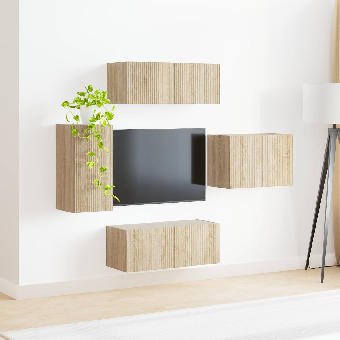 vidaXL TV-Wandregal-Set Wandmontiert 4 pcs Sonoma-Eiche Holzwerkstoff