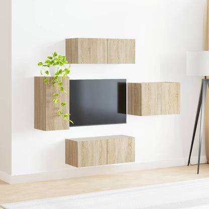 vidaXL TV-Wandregal-Set Wandmontiert 4 pcs Sonoma-Eiche Holzwerkstoff