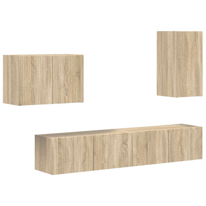 vidaXL TV-Wandregal-Set Wandmontiert 4 pcs Sonoma-Eiche Holzwerkstoff