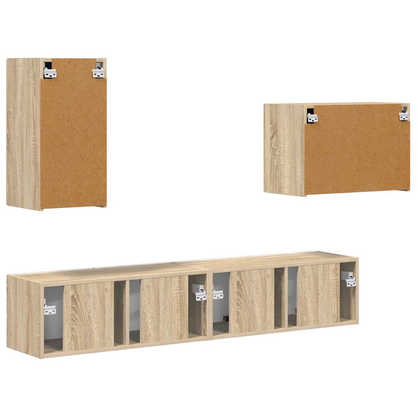 vidaXL TV-Wandregal-Set Wandmontiert 4 pcs Sonoma-Eiche Holzwerkstoff