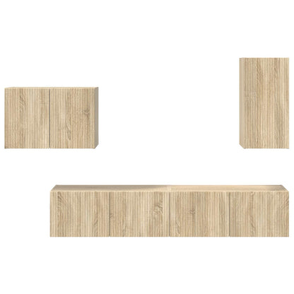 vidaXL TV-Wandregal-Set Wandmontiert 4 pcs Sonoma-Eiche Holzwerkstoff