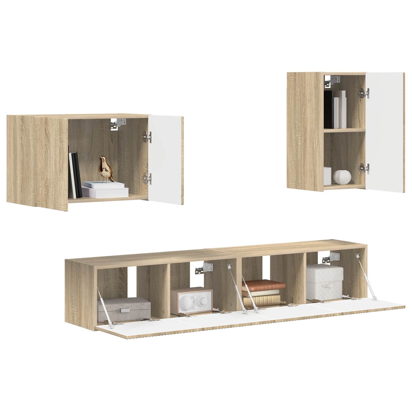 vidaXL TV-Wandregal-Set Wandmontiert 4 pcs Sonoma-Eiche Holzwerkstoff