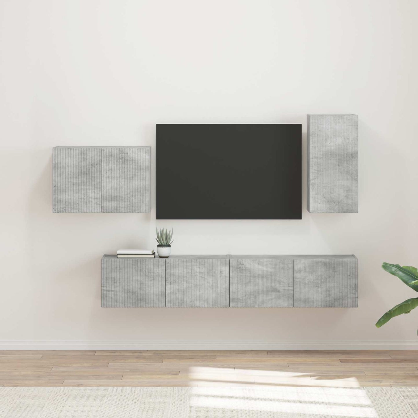 vidaXL TV-Wandregal-Set Wandmontiert 4 pcs Beton Grau Holzwerkstoff
