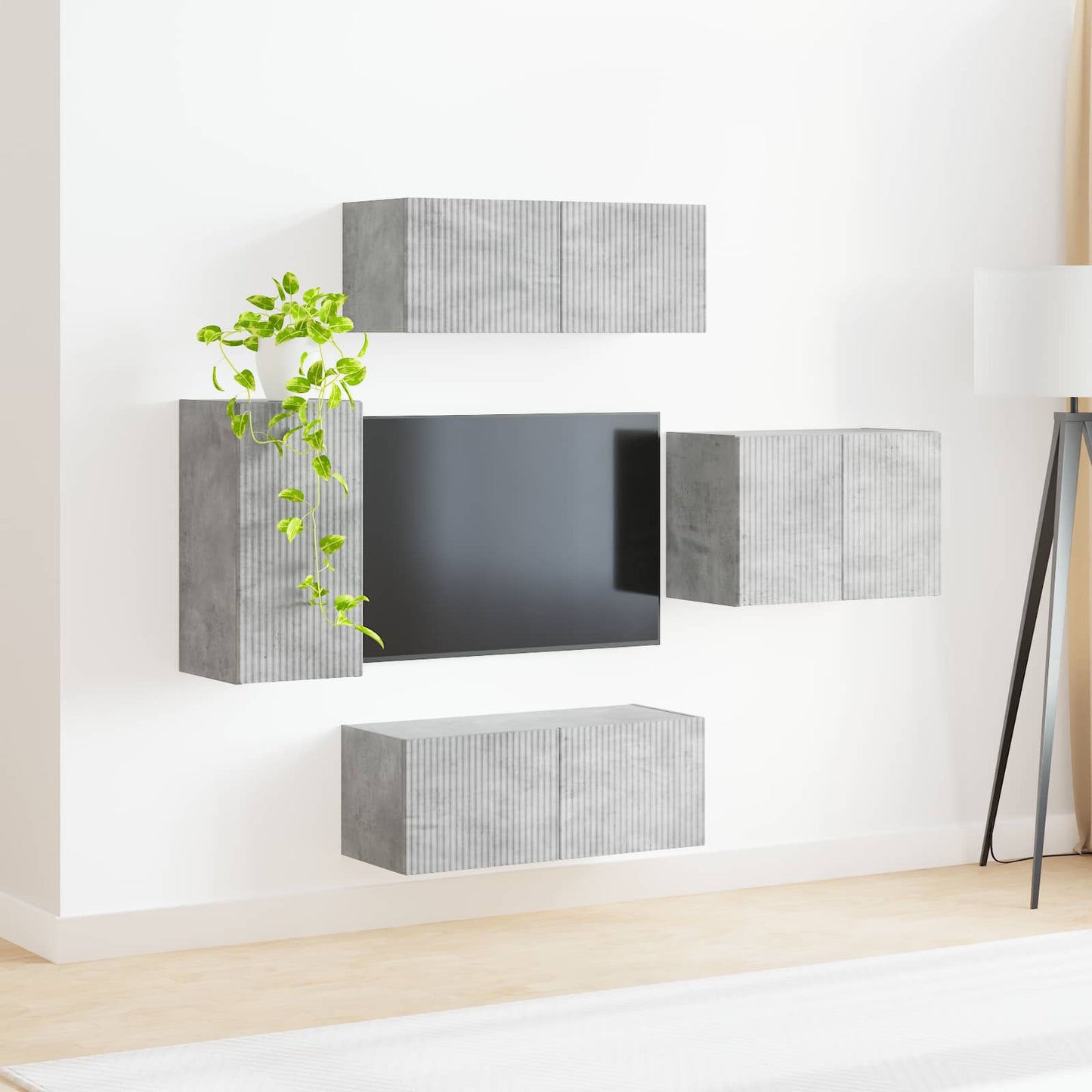 vidaXL TV-Wandregal-Set Wandmontiert 4 pcs Beton Grau Holzwerkstoff