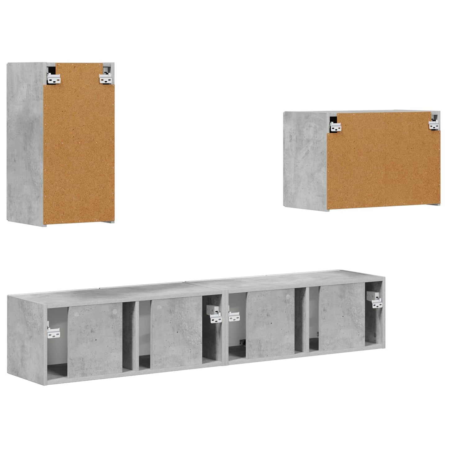 vidaXL TV-Wandregal-Set Wandmontiert 4 pcs Beton Grau Holzwerkstoff