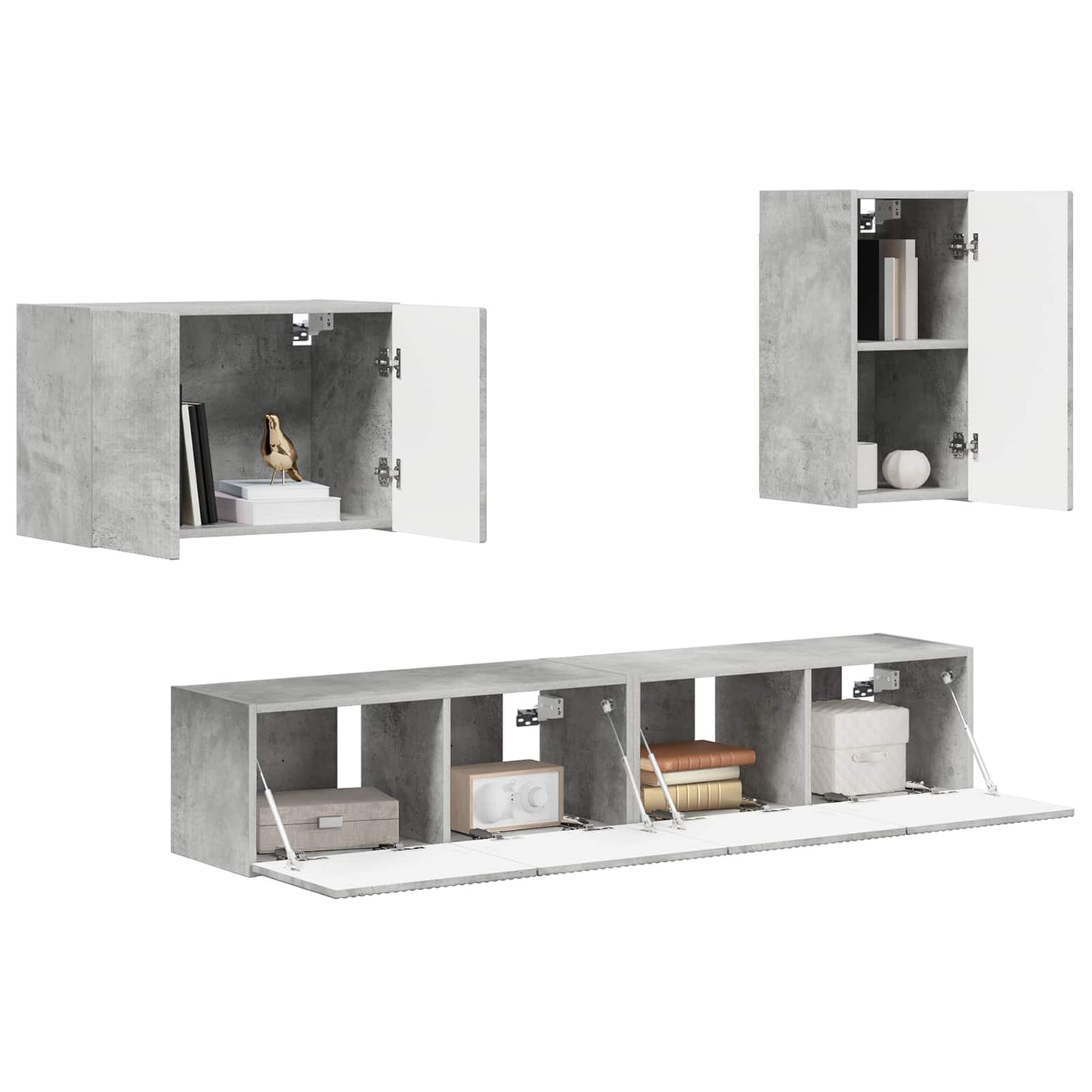 vidaXL TV-Wandregal-Set Wandmontiert 4 pcs Beton Grau Holzwerkstoff