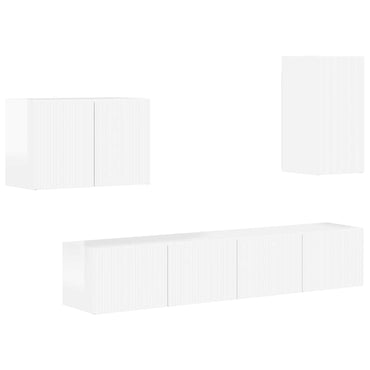 vidaXL TV-Wandregal-Set 4 pcs Hochglanz Weiß Holzwerkstoff