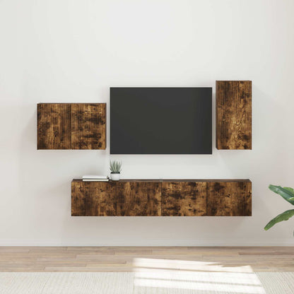 vidaXL TV-Wandregal-Set 4 pcs Geräucherte Eiche Holzwerkstoff