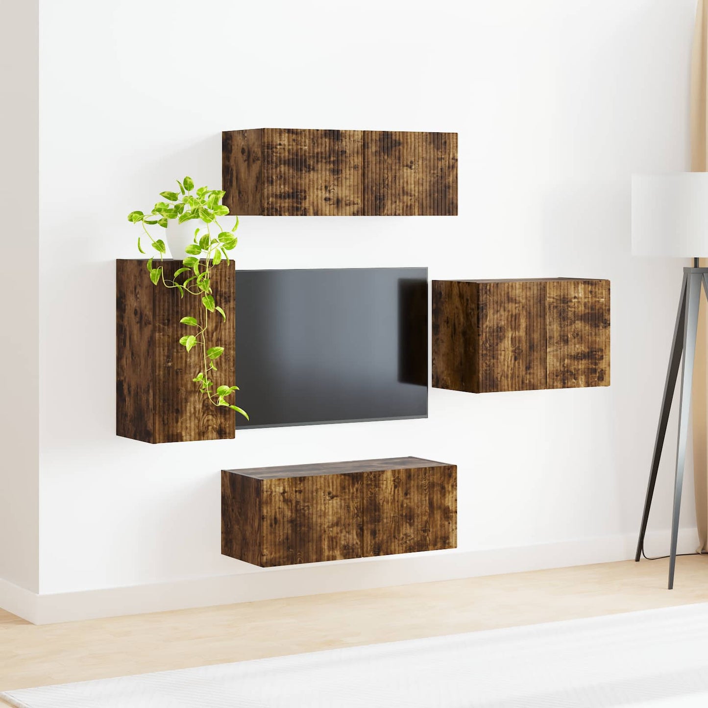 vidaXL TV-Wandregal-Set 4 pcs Geräucherte Eiche Holzwerkstoff