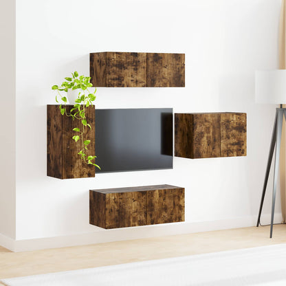 vidaXL TV-Wandregal-Set 4 pcs Geräucherte Eiche Holzwerkstoff