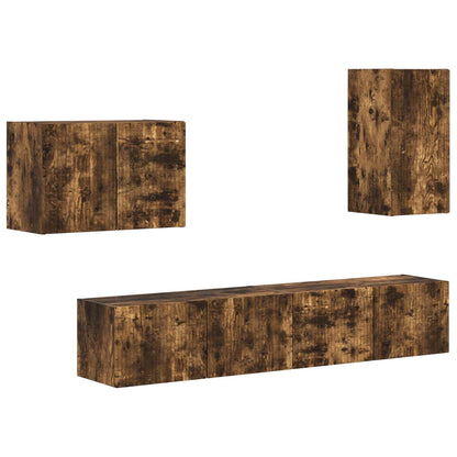 vidaXL TV-Wandregal-Set 4 pcs Geräucherte Eiche Holzwerkstoff