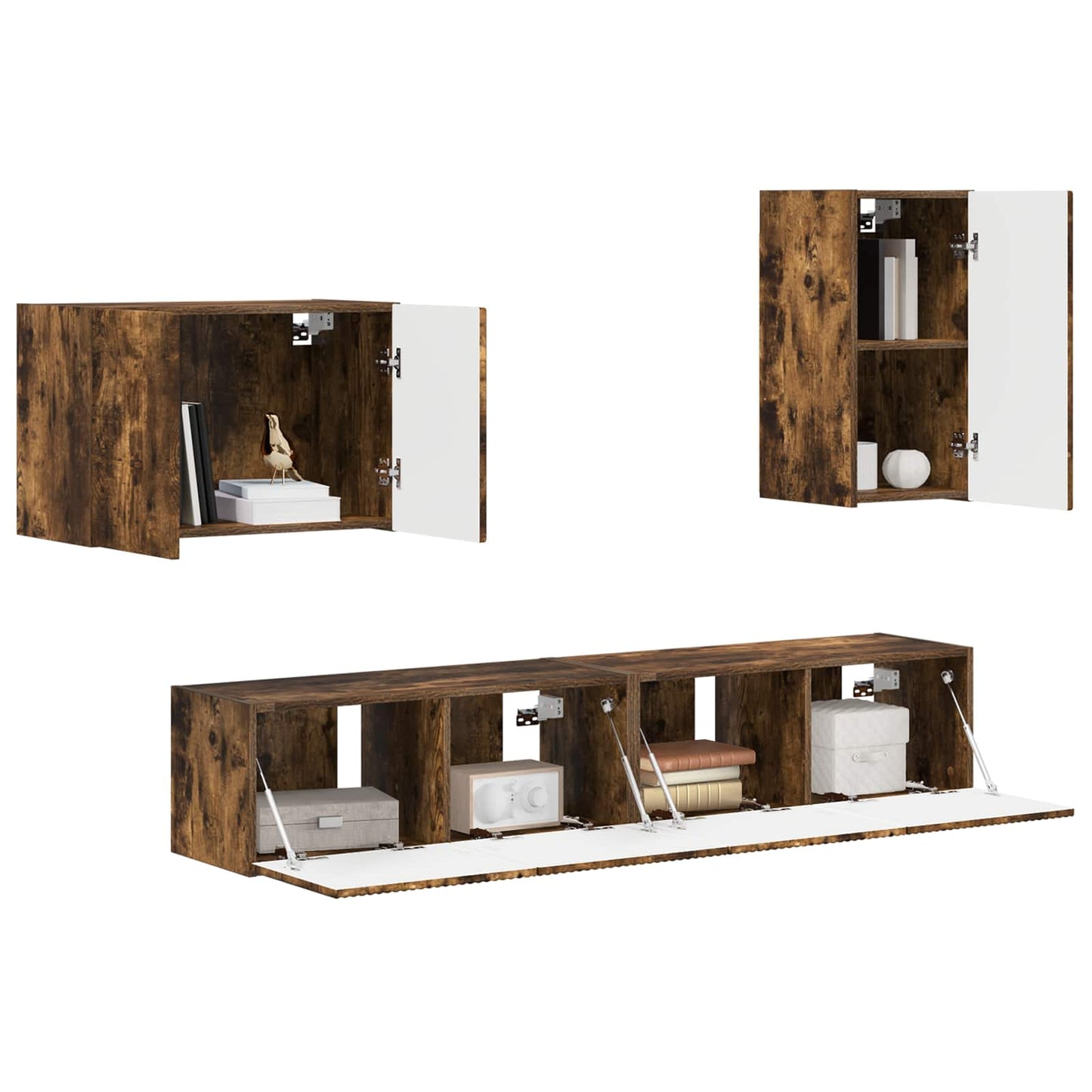 vidaXL TV-Wandregal-Set 4 pcs Geräucherte Eiche Holzwerkstoff