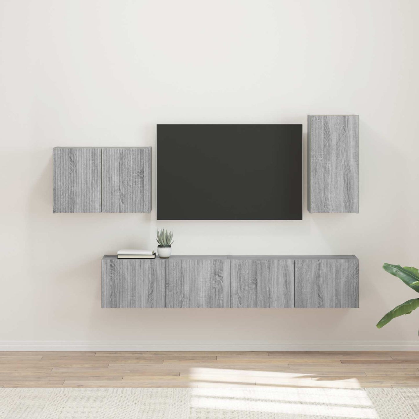 vidaXL TV-Wandregal-Set Wandmontiert 4 pcs Graues Sonoma Holzwerkstoff