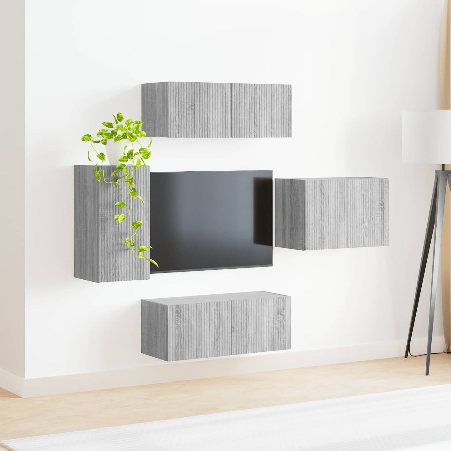 vidaXL TV-Wandregal-Set Wandmontiert 4 pcs Graues Sonoma Holzwerkstoff