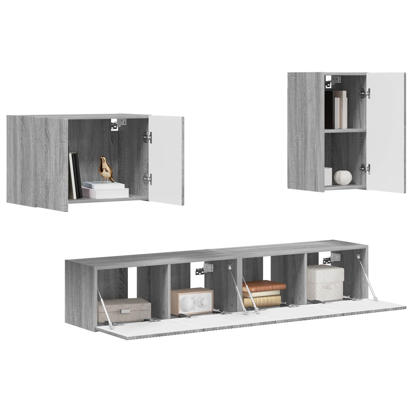 vidaXL TV-Wandregal-Set Wandmontiert 4 pcs Graues Sonoma Holzwerkstoff